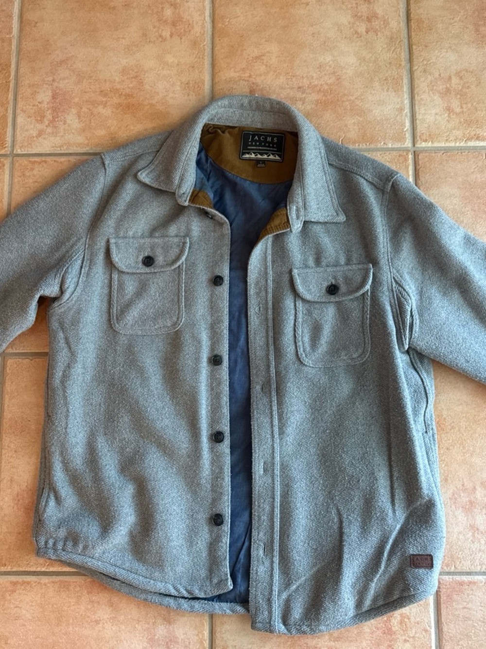 Jachs Light Gray Button-Up Shirt Jacket with Chest Pockets